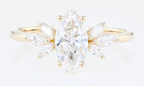 1ct Marquise Cut Lab Created Diamond Rings​​ Unique 4-Prong Ring in Yellow Gold