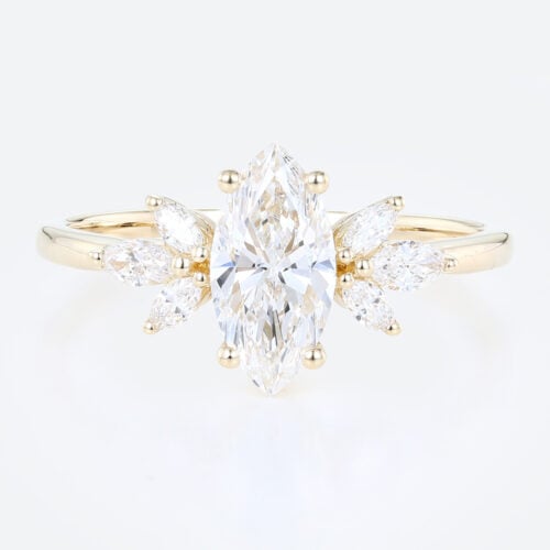 1ct Marquise Cut Lab Created Diamond Rings​​ Unique 4-Prong Ring in Yellow Gold