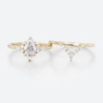 1ct Lab Grown Diamond Ring Set Marquise Cut Vintage 6-Prong Rings in Yellow Gold