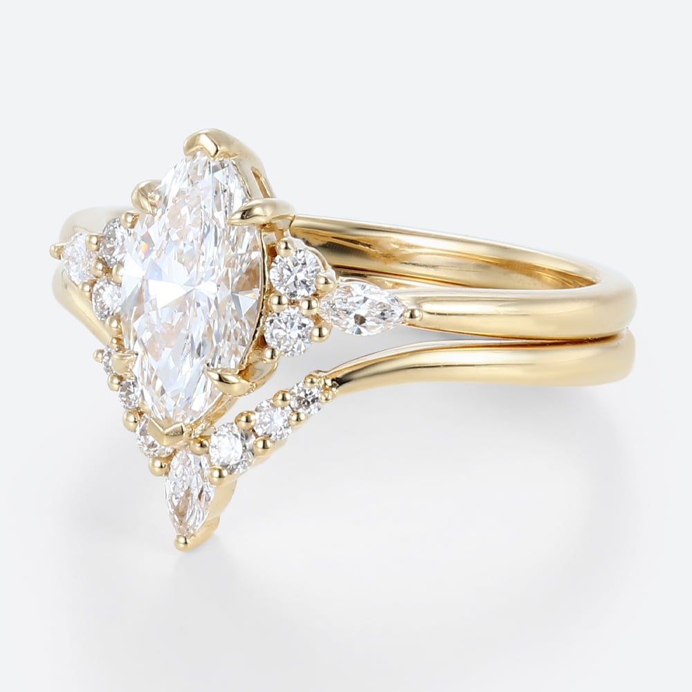 1ct Lab Grown Diamond Ring Set Marquise Cut Vintage 6-Prong Rings in Yellow Gold