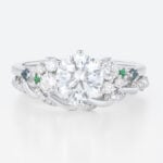 1ct Round Cut Lab Diamond Rings Set Celestial Design Engagement Ring in White Gold
