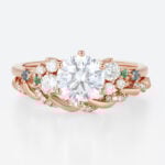 1ct Round Cut Lab Diamond Rings Set Celestial Design Engagement Ring in Rose Gold