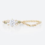 1ct Round Cut Lab Diamond Rings Set Celestial Design Engagement Ring in Yellow Gold