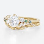 1ct Round Cut Lab Diamond Rings Set Celestial Design Engagement Ring in Yellow Gold