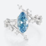 1ct Fancy Blue Diamond Ring​ Marquise Cut Lab Diamond Leaf-Inspired 6-Prong Engagement Ring in White Gold