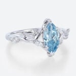 1ct Marquise Cut Lab Blue Diamond Rings Leaf Vine 6 Claw Prong Engagement Ring in White Gold