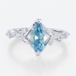 1ct Marquise Cut Lab Blue Diamond Rings Leaf Vine 6 Claw Prong Engagement Ring in White Gold