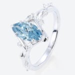 1ct Marquise Cut Lab Blue Diamond Rings Leaf Vine 6 Claw Prong Engagement Ring in White Gold