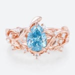1ct Pear Shaped Lab Blue Diamond Engagement Ring Garden-Themed 5 Claw Prong Engagement Ring Set in Rose Gold