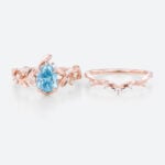 1ct Pear Shaped Lab Blue Diamond Engagement Ring Garden-Themed 5 Claw Prong Engagement Ring Set in Rose Gold