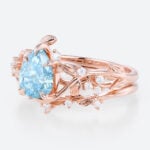 1ct Pear Shaped Lab Blue Diamond Engagement Ring Garden-Themed 5 Claw Prong Engagement Ring Set in Rose Gold