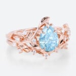 1ct Pear Shaped Lab Blue Diamond Engagement Ring Garden-Themed 5 Claw Prong Engagement Ring Set in Rose Gold
