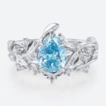 1ct Pear Shaped Lab Blue Diamond Engagement Ring Garden-Themed 5 Claw Prong Engagement Ring Set in White Gold