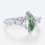 1ct Marquise Cut Lab Green Diamond Ring Leaf Vine 6 Claw Prong Engagement Ring in White Gold