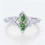 1ct Marquise Cut Lab Green Diamond Ring Leaf Vine 6 Claw Prong Engagement Ring in White Gold