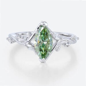 1ct Marquise Cut Lab Green Diamond Ring Leaf Vine 6 Claw Prong Engagement Ring in White Gold