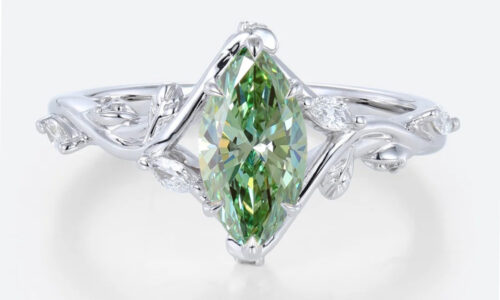 1ct Marquise Cut Lab Green Diamond Ring Leaf Vine 6 Claw Prong Engagement Ring in White Gold