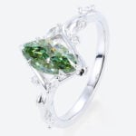 1ct Marquise Cut Lab Green Diamond Ring Leaf Vine 6 Claw Prong Engagement Ring in White Gold