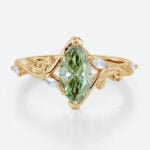 1ct Marquise Cut Lab Green Diamond Ring Leaf Vine 6 Claw Prong Engagement Ring in Yellow Gold