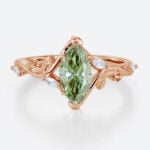 1ct Marquise Cut Lab Green Diamond Ring Leaf Vine 6 Claw Prong Engagement Ring in Rose Gold