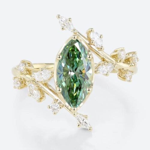 1ct Rings Green Diamond Leaf-Inspired 6-Prong Engagement Ring in Yellow Gold