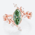 1ct Rings Green Diamond Leaf-Inspired 6-Prong Engagement Ring in Rose Gold