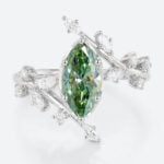 1ct Rings Green Diamond Leaf-Inspired 6-Prong Engagement Ring in White Gold