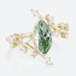 1ct Rings Green Diamond Leaf-Inspired 6-Prong Engagement Ring in Yellow Gold