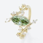 1ct Rings Green Diamond Leaf-Inspired 6-Prong Engagement Ring in Yellow Gold