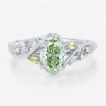 1ct Oval Lab Green Diamond Ring Delicate Botanical 4 Claw Prong Engagement Ring in White Gold