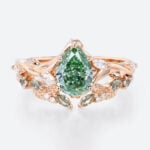 1ct Pear Cut Lab Green Diamond Ring​ Set Art Nouveau Vine 5-Prong Engagement Ring in rose gold