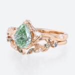1ct Pear Cut Lab Green Diamond Ring​ Set Art Nouveau Vine 5-Prong Engagement Ring in rose gold