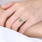 1ct Pear Cut Lab Green Diamond Ring​ Set Art Nouveau Vine 5-Prong Engagement Ring in rose gold