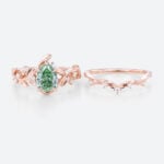1ct Lab Green Diamond Engagement Ring Set Organic-Designed 5 Claw Prong Engagement Ring in Rose Gold