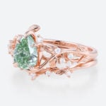 1ct Lab Green Diamond Engagement Ring Set Organic-Designed 5 Claw Prong Engagement Ring in Rose Gold