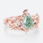 1ct Lab Green Diamond Engagement Ring Set Organic-Designed 5 Claw Prong Engagement Ring in Rose Gold