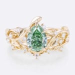 1ct Lab Green Diamond Engagement Ring Set Organic-Designed 5 Claw Prong Engagement Ring in Yellow Gold