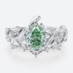 1ct Lab Green Diamond Engagement Ring Set Organic-Designed 5 Claw Prong Engagement Ring in White Gold