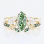 1ct Marquise Cut Lab Green Diamond Ring Set Nature-Inspired 4 Double Claw Prong Engagement Ring in Yellow Gold