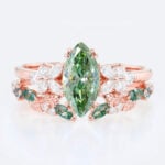 1ct Marquise Cut Lab Green Diamond Ring Set Nature-Inspired 4 Double Claw Prong Engagement Ring in Rose Gold