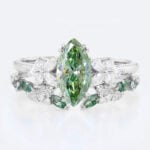 1ct Marquise Cut Lab Green Diamond Ring Set Nature-Inspired 4 Double Claw Prong Engagement Ring in White Gold