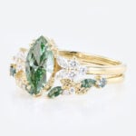 1ct Marquise Cut Lab Green Diamond Ring Set Nature-Inspired 4 Double Claw Prong Engagement Ring in Yellow Gold