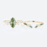 1ct Marquise Cut Lab Green Diamond Ring Set Nature-Inspired 4 Double Claw Prong Engagement Ring in Yellow Gold