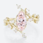 1ct Marquise Cut Lab Pink Diamond Engagement Ring Bypass 6 Claw Prong in Yellow Gold