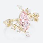 1ct Marquise Cut Lab Pink Diamond Engagement Ring Bypass 6 Claw Prong in Yellow Gold