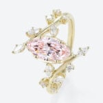 1ct Marquise Cut Lab Pink Diamond Engagement Ring Bypass 6 Claw Prong in Yellow Gold