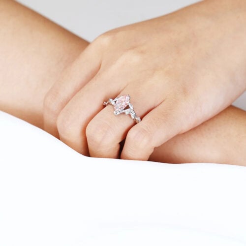 1ct Marquise Cut Lab Pink Diamond Ring Nature-Inspired 6 Claw Engagement Ring in White Gold