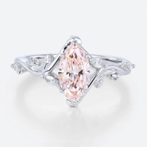 1ct Marquise Cut Lab Pink Diamond Ring Nature-Inspired 6 Claw Engagement Ring in White Gold