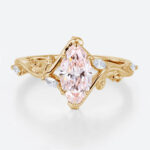 1ct Marquise Cut Lab Pink Diamond Ring Nature-Inspired 6 Claw Engagement Ring in Yellow Gold
