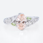1ct Oval Lab Diamond and Pink Engagement Ring Botanical Bloom 4 Claw Prong Ring in White Gold
